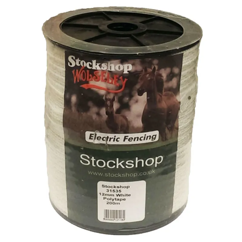 Stockshop Polytape Electric Fencing Tape 12mm x 200m - White