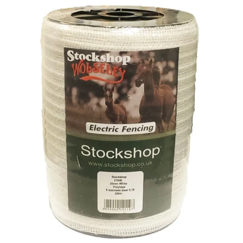 Stockshop Polytape Electric Fencing Tape 20mm x 200m - White