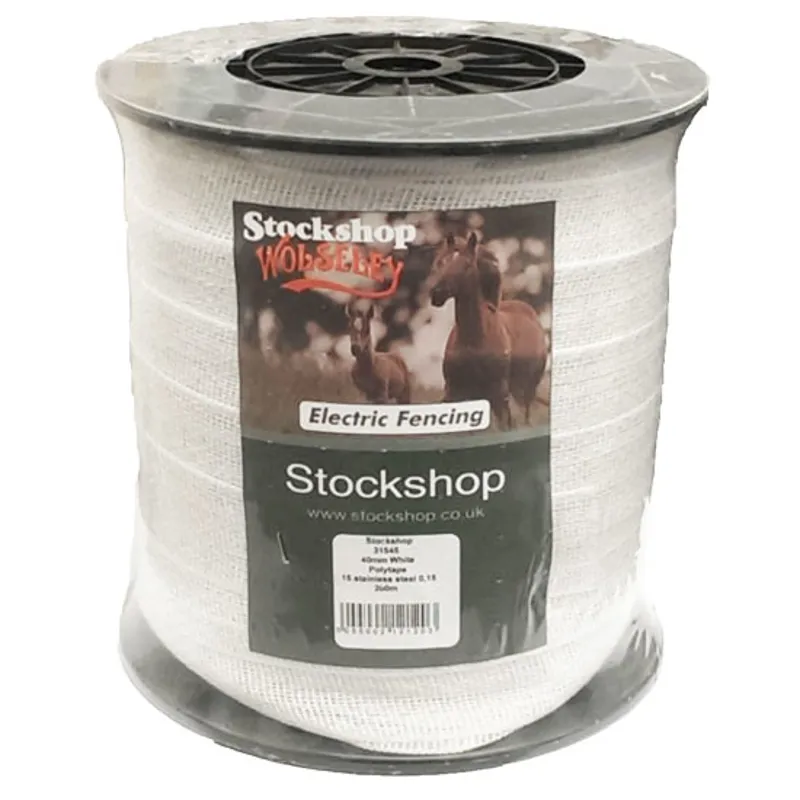 Stockshop Polytape Electric Fencing Tape 40mm x 200m - White