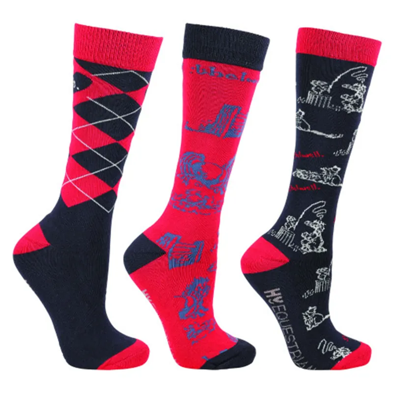Hy Thelwell Practice Makes Perfect Junior Tall Socks - Red/ Navy
