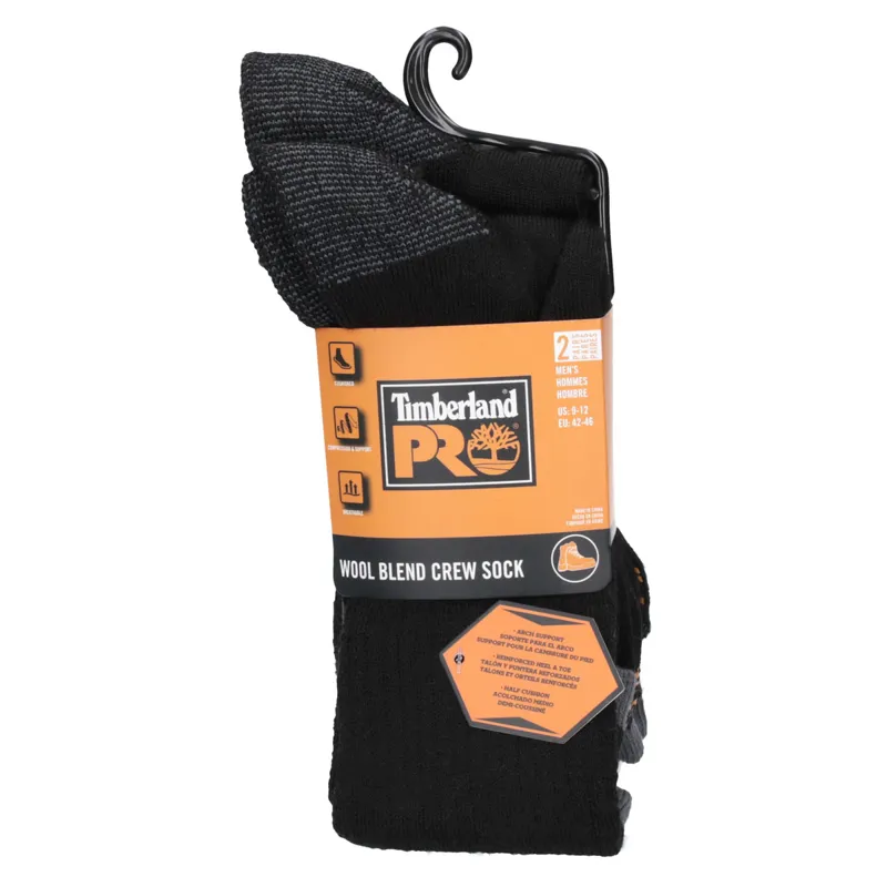 Timberland Pro Wool Blend Mens Crew Socks 2 Pack - Black-1
