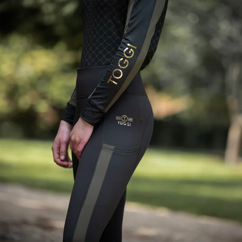 Toggi Sculptor Winter Fletcher Full Grip Riding Tights - Dark Green-2