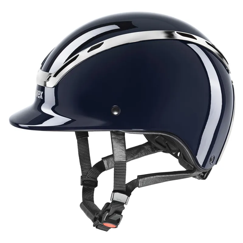 Uvex Exxeed Shiny Chrome Riding Hat - Navy