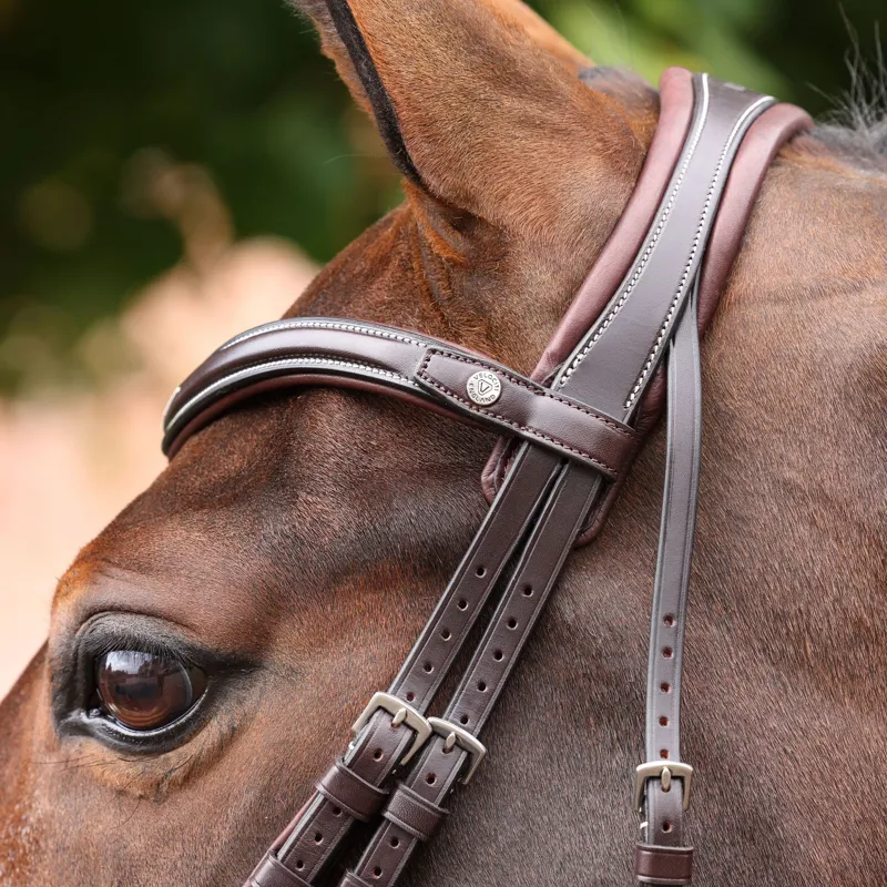 Velociti LUSSO Opus 180M Ergonomic Dressage Flash Bridle - Havana-7