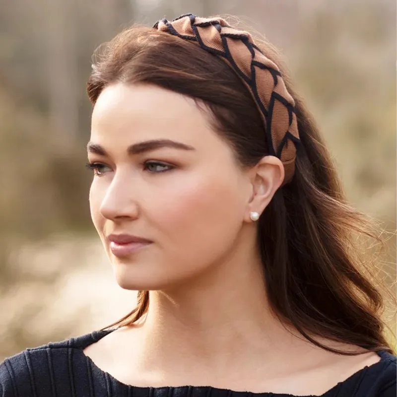 Waring Brooke Classic Signature Plait Hairband - Tan/Navy-3
