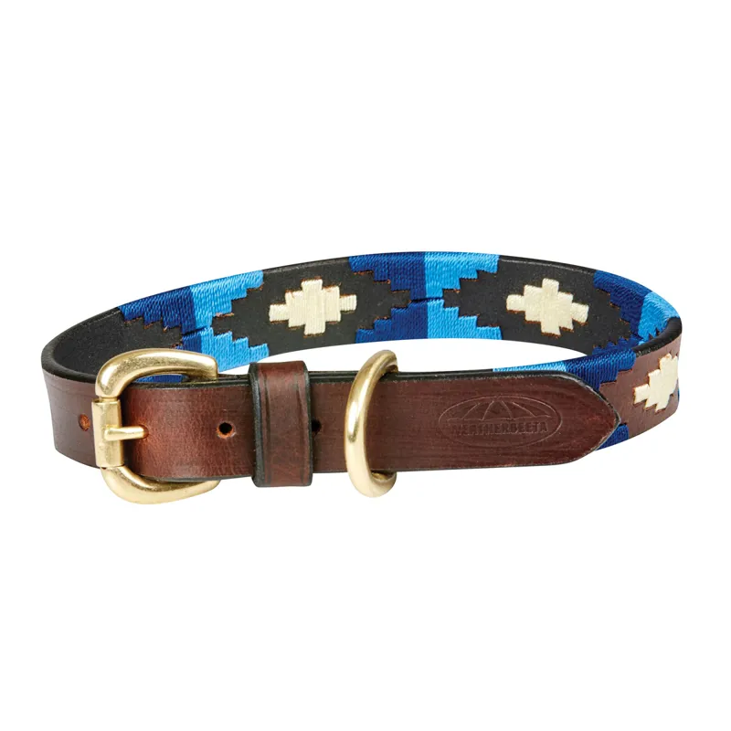 WeatherBeeta Polo Dog Collar - Cowdray Brown/Blue/Blue