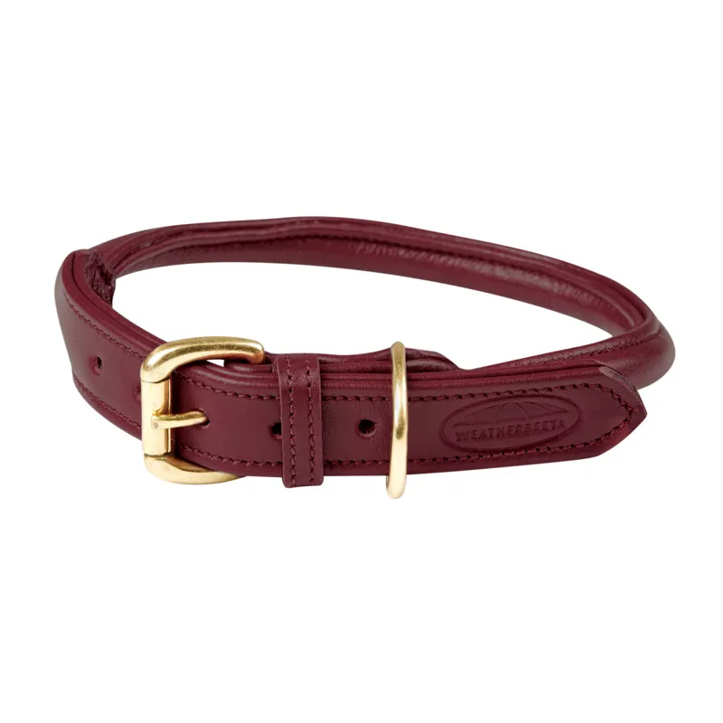 WeatherBeeta Rolled Leather Dog Collar - Maroon