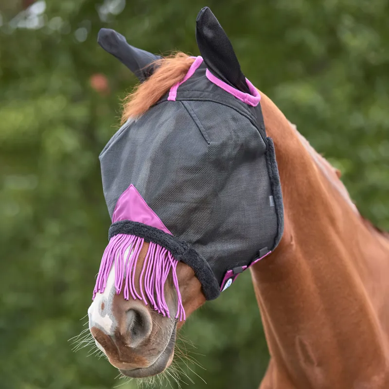 WeatherBeeta ComFiTec Deluxe Durable Fly Mask with Ears/Tassels - Black
