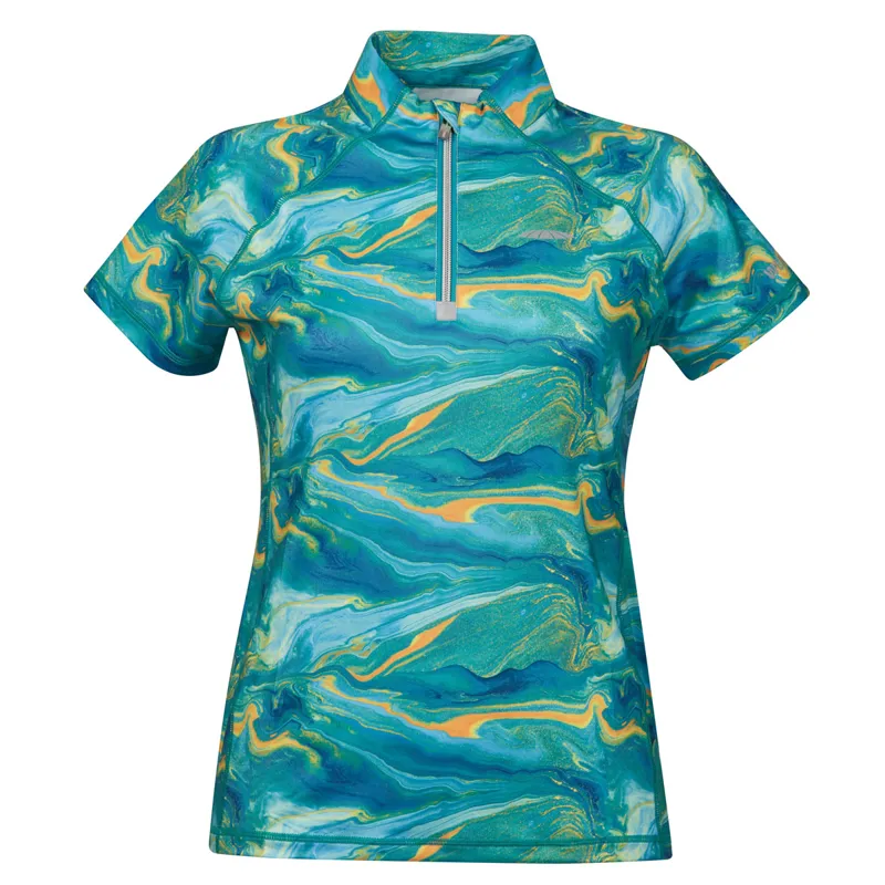 WeatherBeeta Ruby Short Sleeve Top - Blue/Orange Swirl Marble - Medium