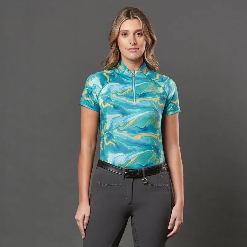 WeatherBeeta Ruby Short Sleeve Top - Blue/Orange Swirl Marble - Medium-2