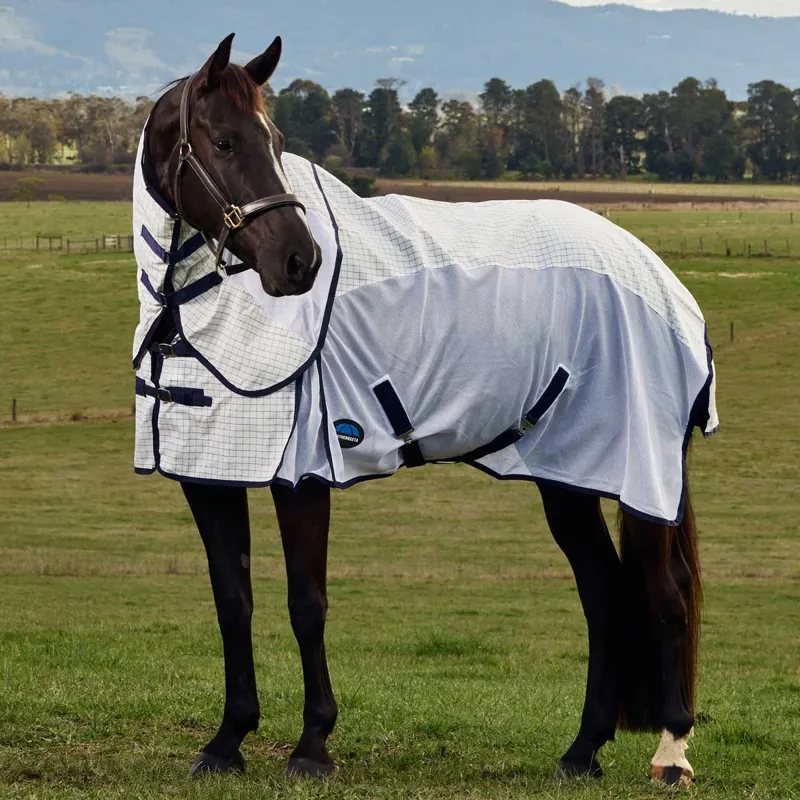 WeatherBeeta ComFiTec Airstream Combo Neck Fly Rug - White/Navy-4