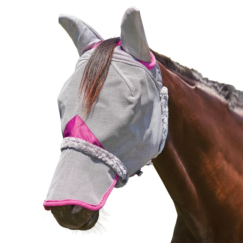 WeatherBeeta ComFiTec Deluxe Durable Fly Mask with Ears/Nose - Grey/Purple-1