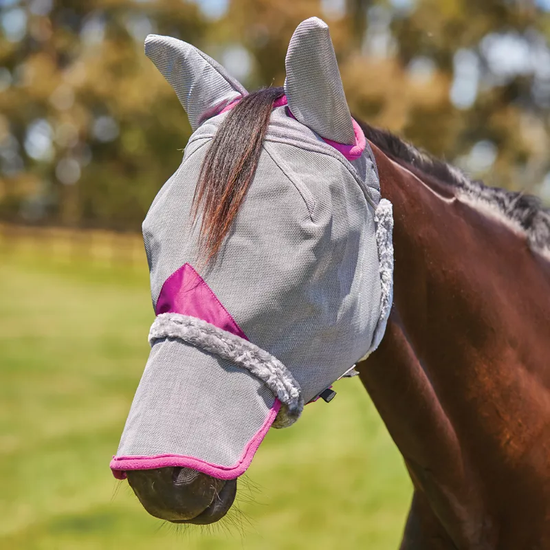 WeatherBeeta ComFiTec Deluxe Durable Fly Mask with Ears/Nose - Grey/Purple