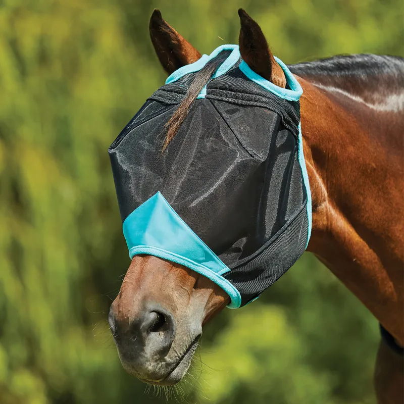 WeatherBeeta ComFiTec Deluxe Fine Mesh Fly Mask - Black/Turquoise