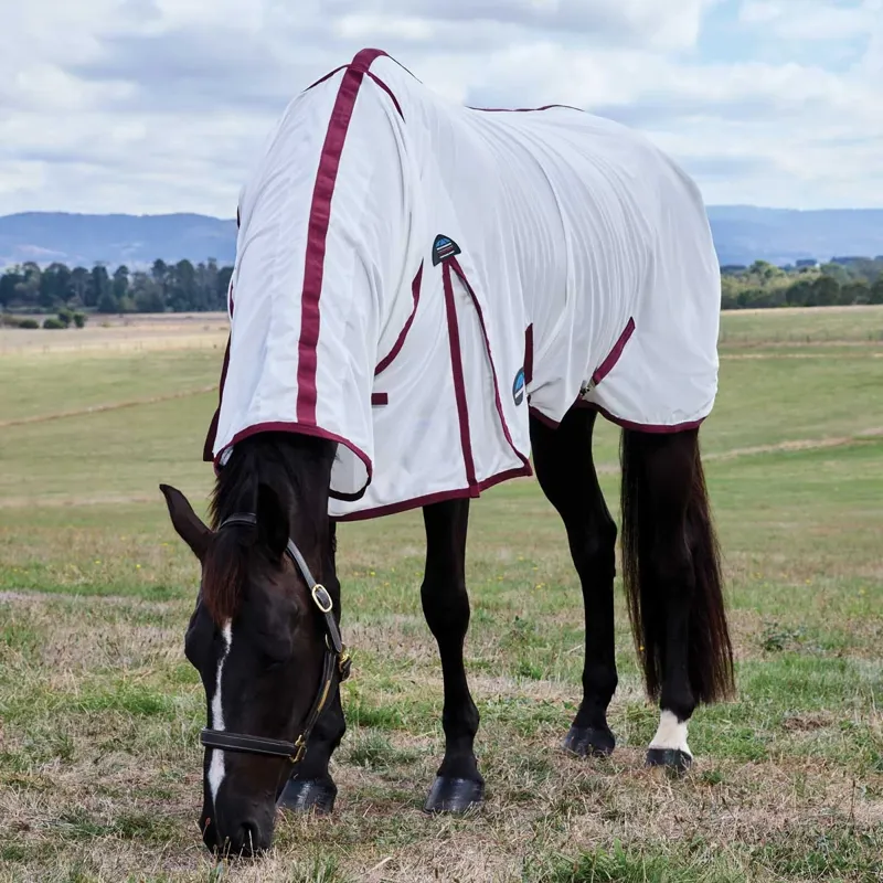 WeatherBeeta ComFiTec Essential Combo Neck Fly Rug - White/Burgundy-3