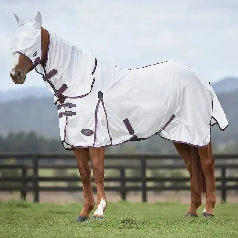 WeatherBeeta ComFiTec Essential Mesh Fly Mask - White/Maroon/Grey-1