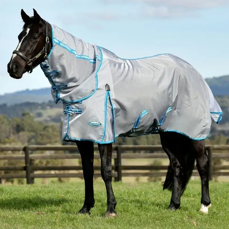 WeatherBeeta ComFiTec Hexi Shield Combo Neck Fly Rug - Silver/Teal