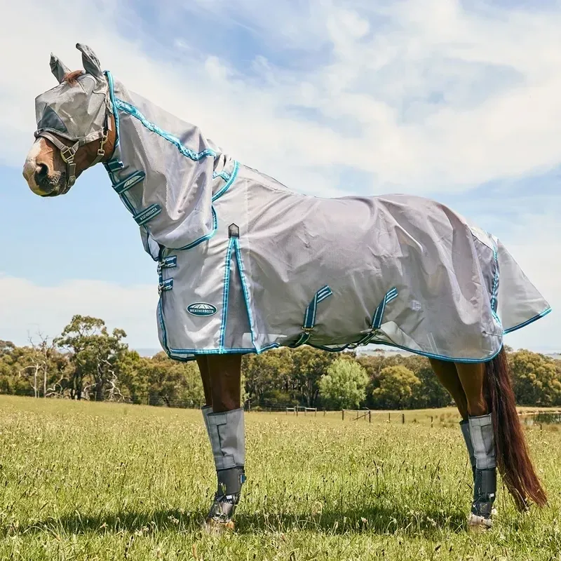 WeatherBeeta ComFiTec Hexi Shield Combo Neck Fly Rug - Silver/Teal-2