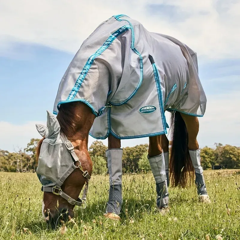 WeatherBeeta ComFiTec Hexi Shield Combo Neck Fly Rug - Silver/Teal-3