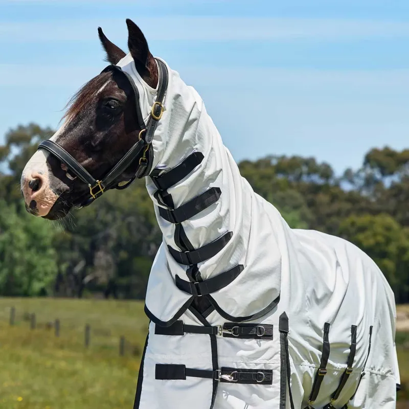 WeatherBeeta Sweet Itch Shield Combo Neck Fly Rug - White/Charcoal-5