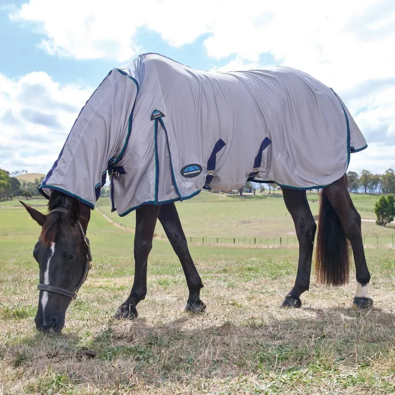 WeatherBeeta ComFiTec Zephyr Combo Neck Fly Rug - Grey/Navy/Forest-1