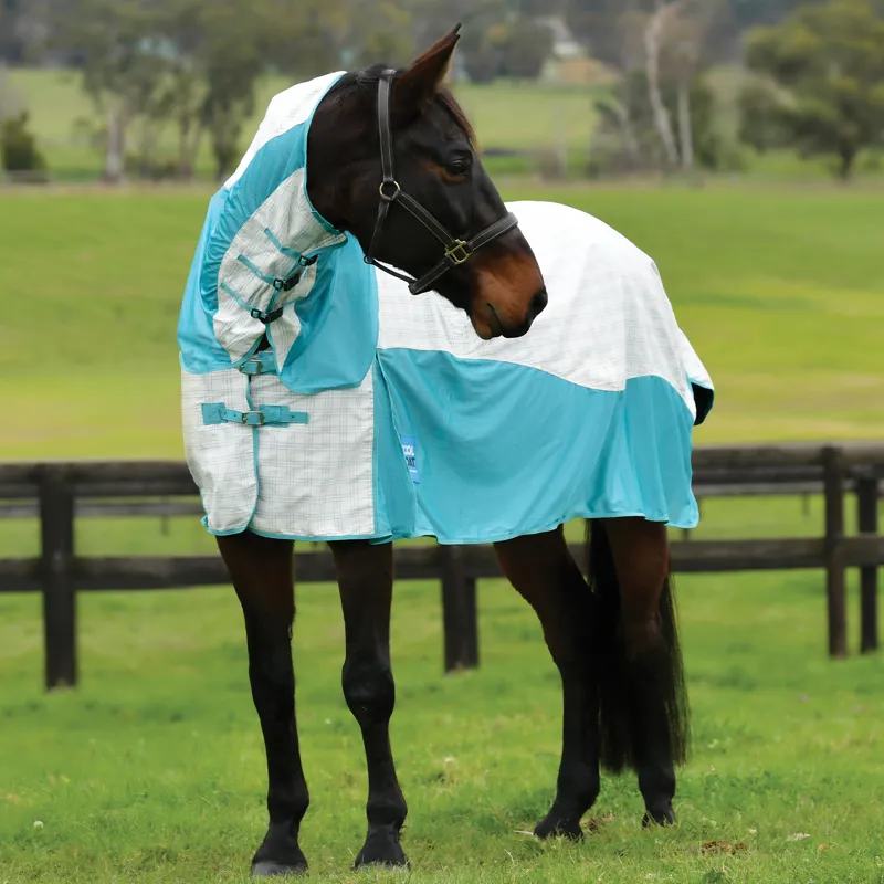 WeatherBeeta Kool Coat Airstream II Detachable Neck Fly Rug - White/Mint-1