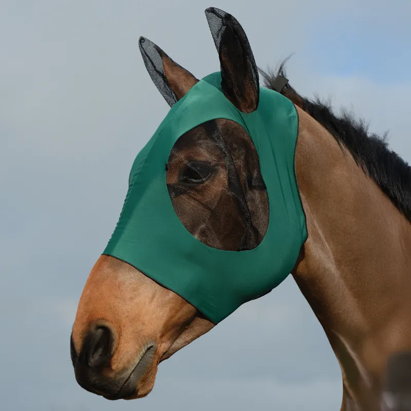 WeatherBeeta Stretch Bug Eye Saver with Ears Fly Mask - Green/Black