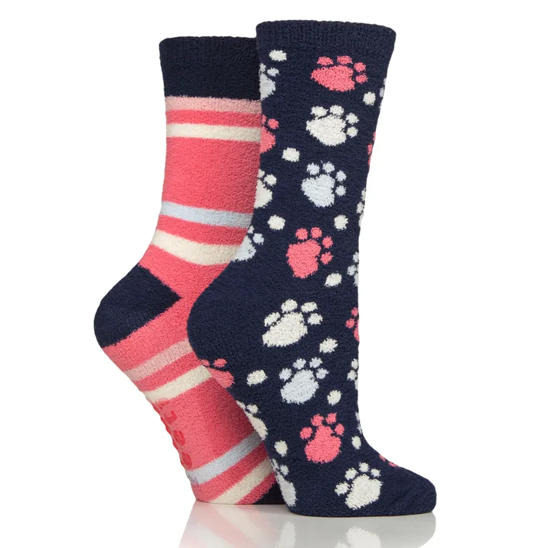 Wild Feet Womens Cosy Fluffy Socks 2 Pack - Paw