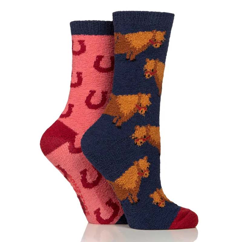 Wild Feet Womens Cosy Fluffy Socks 2 Pack - Pony