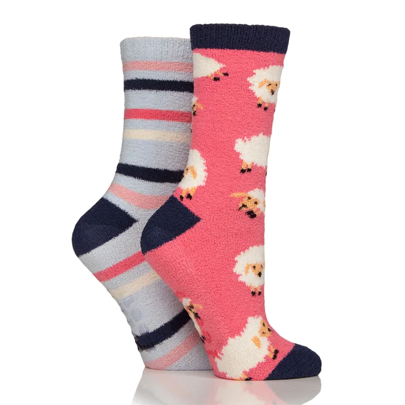 Wild Feet Womens Cosy Fluffy Socks 2 Pack - Sheep