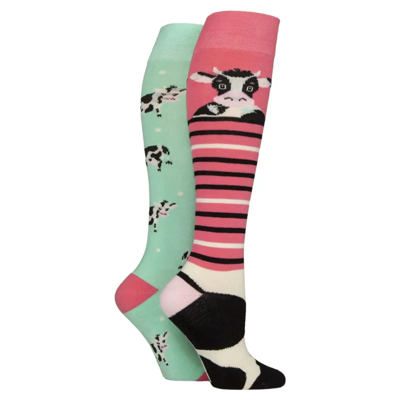 Sockshop Wild Feet Knee High Womens Socks 2 Pack - Cow
