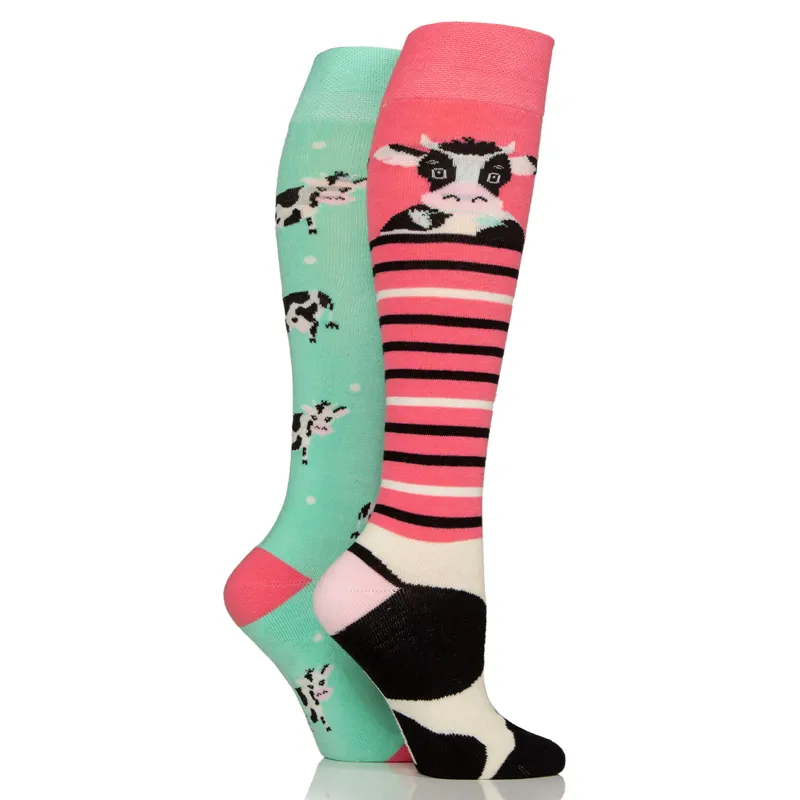 Sockshop Wild Feet Knee High Junior Socks 2 Pack - Cow