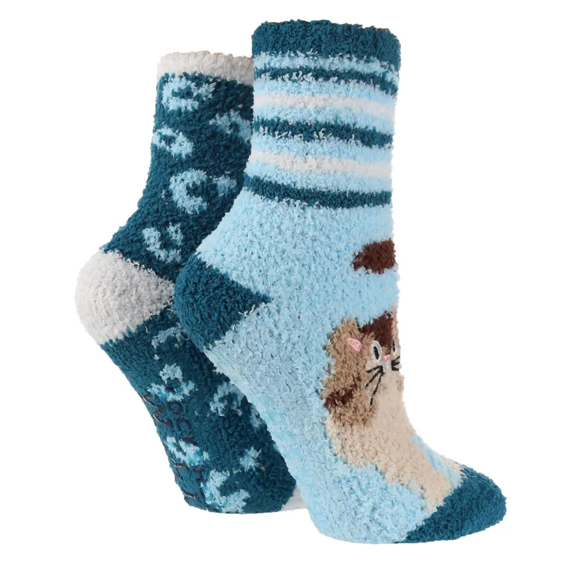 Sockshop Wild Feet Cosy Lounge Adults Socks 2 Pack - Cat/Leopard Print