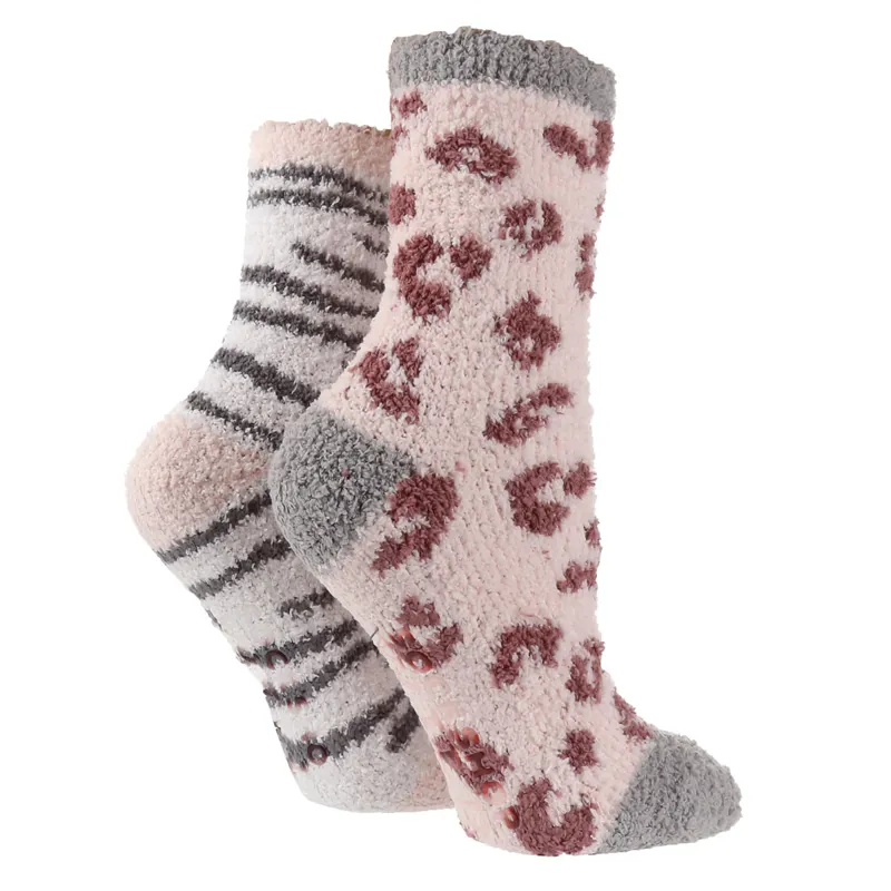 Sockshop Wild Feet Cosy Lounge Adults Socks 2 Pack - Zebra/Leopard