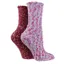 Sockshop Wild Feet Popcorn Fluffy Adults Socks 2 Pack - Lilac/Hot Pink