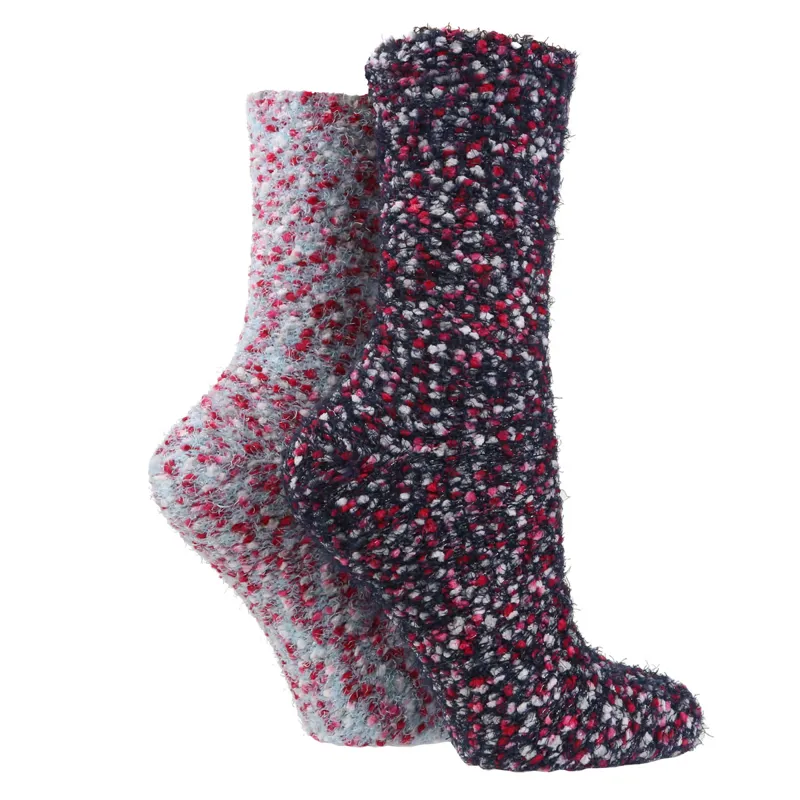 Sockshop Wild Feet Popcorn Fluffy Adults Socks 2 Pack - Navy/Blue