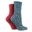 Sockshop Wild Feet Popcorn Fluffy Adults Socks 2 Pack - Teal/Red