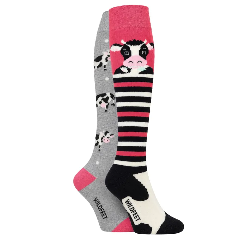 Sockshop Wild Feet Knee High Junior Socks 2 Pack - Cow