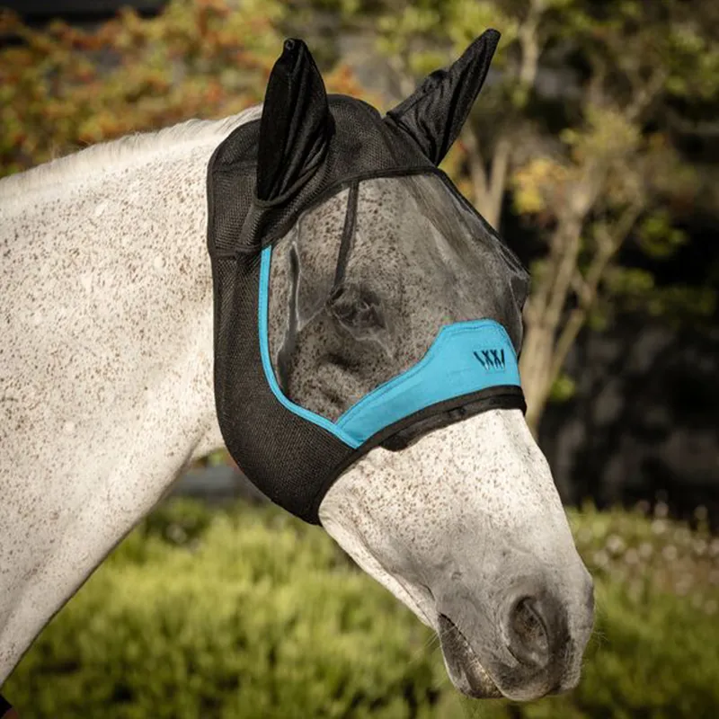 Woof Wear UV Fly Mask With Ears - Black/Turquoise-1