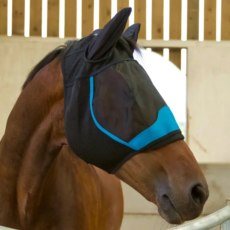 Woof Wear UV Fly Mask With Ears - Black/Turquoise-2