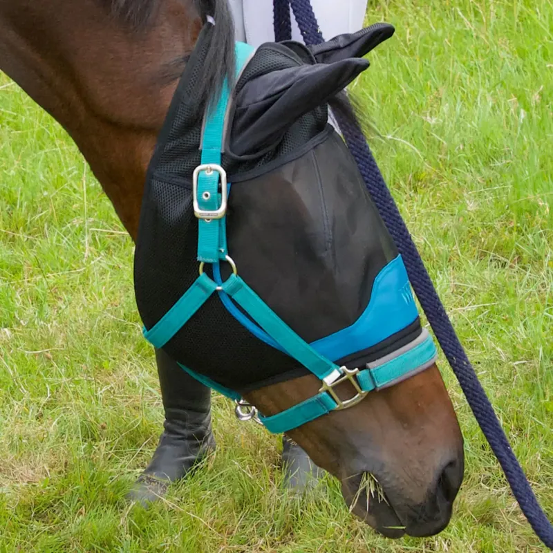 Woof Wear UV Fly Mask With Ears - Black/Turquoise-3