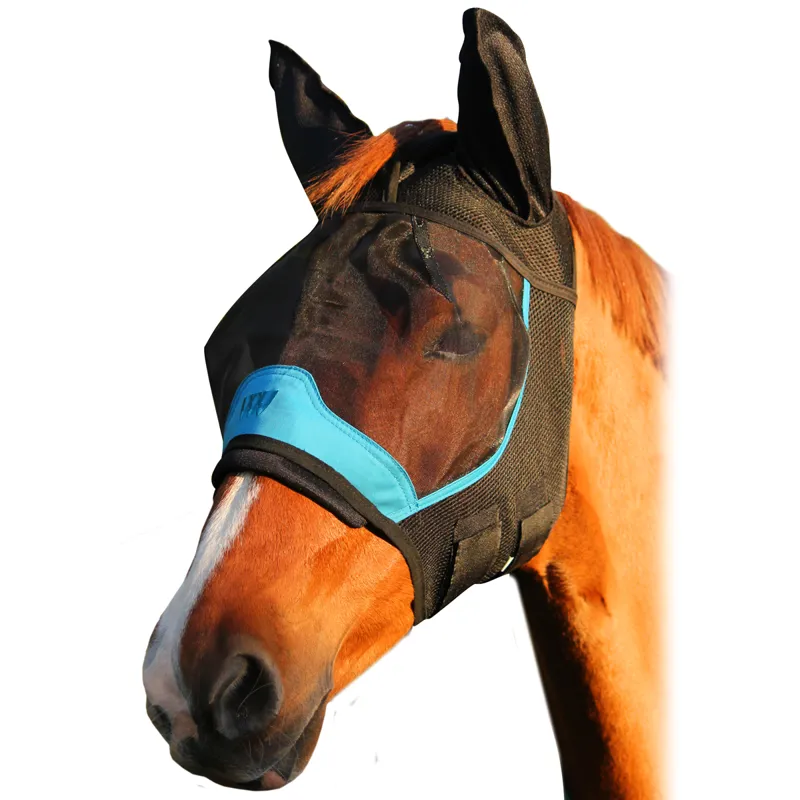 Woof Wear UV Fly Mask With Ears - Black/Turquoise-1
