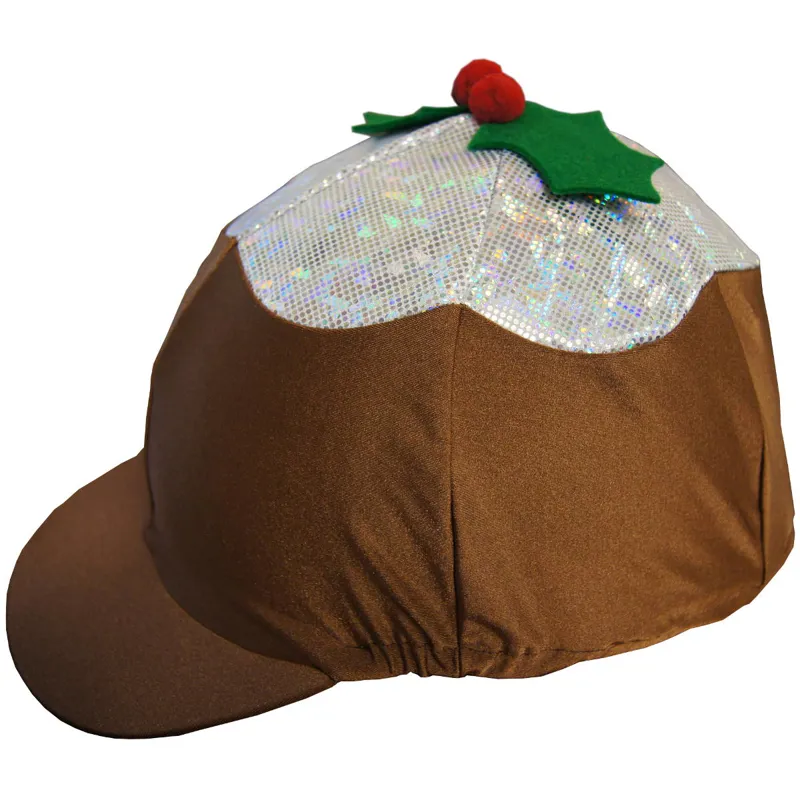 Spartan Christmas Riding Hat Cover - Glitter Christmas Pudding