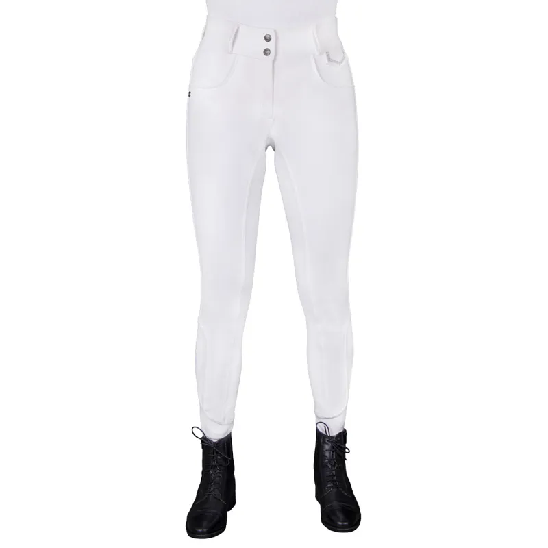 QHP Djune Ladies Full-Grip High Waisted Breeches - White