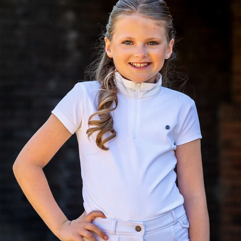 QHP Djune Junior Girls Competition Shirt - White-1
