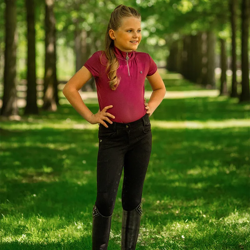 QHP Djune Full Grip High-Waisted Junior Breeches - Black-1