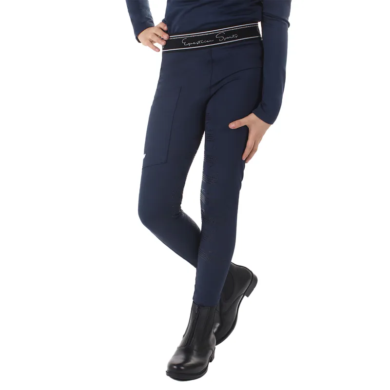 QHP Eden Full Grip Junior Riding Tights - Navy