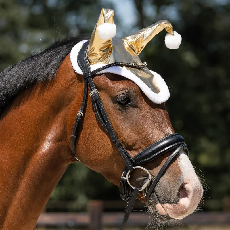 QHP Santa Horse Ear Net - Gold