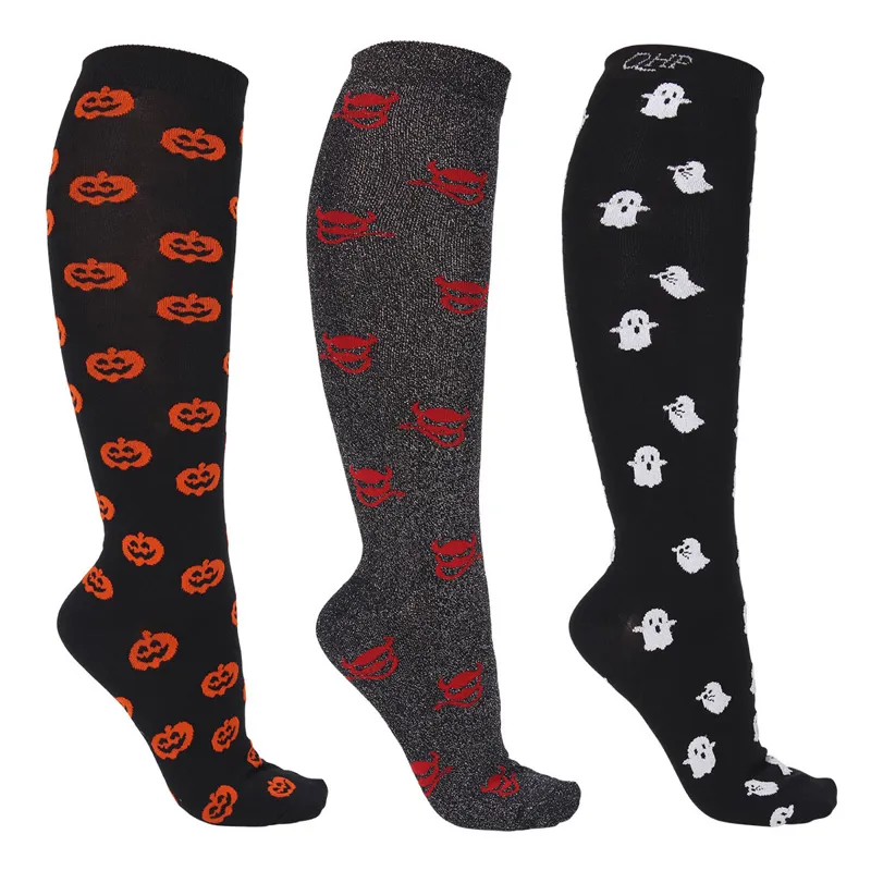 QHP Halloween 3 Pack Tall Riding Socks - Pumpkin/Devil/Ghost