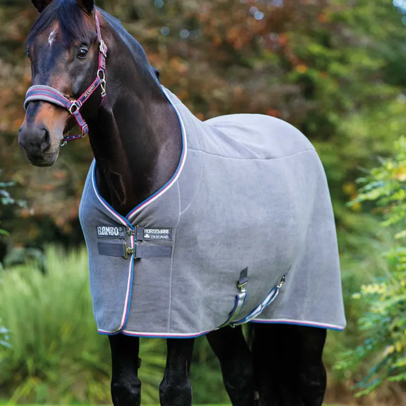 Rambo Deluxe Fleece Newmarket Rug Charcoal/Silver/Raspbery/Blue